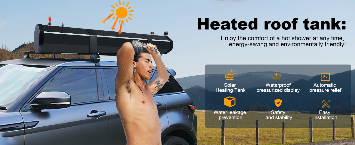 בריכה פלוס+ CYEN high quality factory-direct price portable solar heater 30L PVC car roof water tank outdoor road shower camping shower